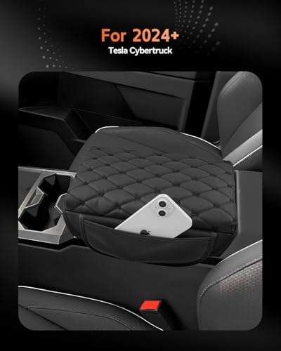 for 2024 2025 2026 Cybertruck Center Console Cover Armrest Cover for Tesla Cybertruck Accessories Arm Rest Protector with Side Pockets Back Mesh 4 Velcro Pockets (Cybertruck Thickened with Side Pocket)