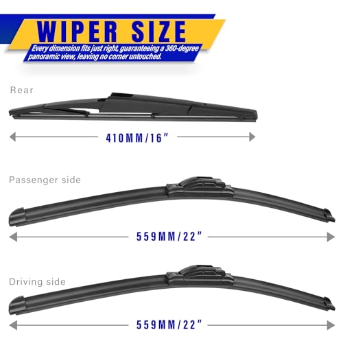 3 Wipers Fits Ford Expedition (22"/22"/16")