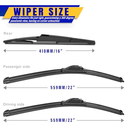 3 Wipers Fits Ford Expedition (22"/22"/16")