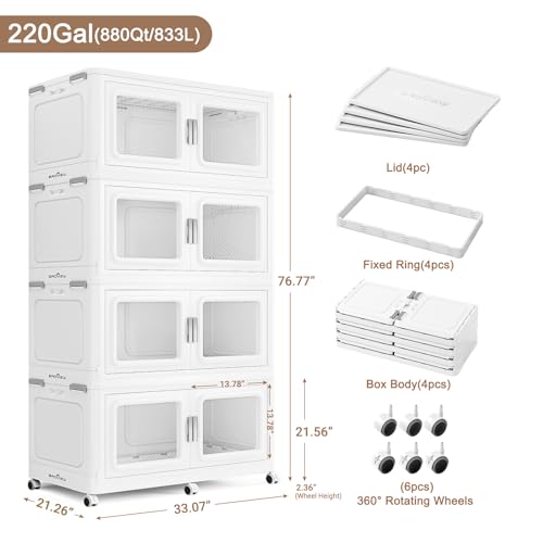 880 Qt Extra Large Stackable Storage Bin with Lids (White / 220QT-4pack)
