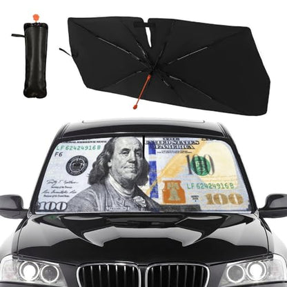 100 Dollar Bill UAS Money Car Windshield Sun Shade Umbrella Automotive Windshield Sunshade Foldable Front Car Accessories Interior Decor to Keep Vehicle Cool for Most Vehicles 57'' X 30'' (57'' X 30'' / style-AB1)