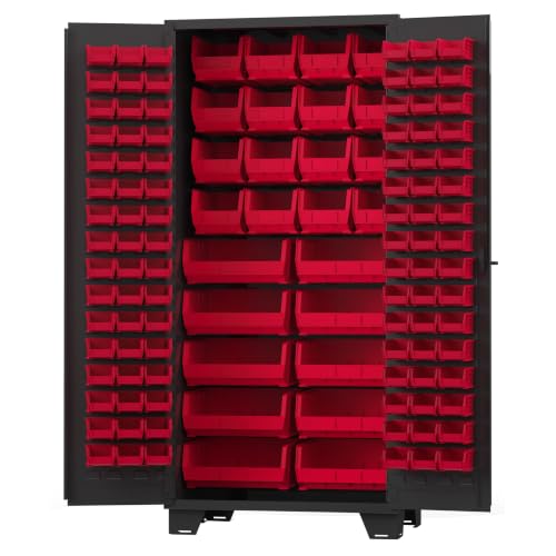 Tool Storage Cabinet with Bin Mounts (Red / 122 bins, 36” W x 24” D x 78” H)