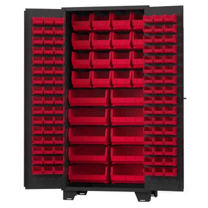Tool Storage Cabinet with Bin Mounts (Red / 122 bins, 36” W x 24” D x 78” H)