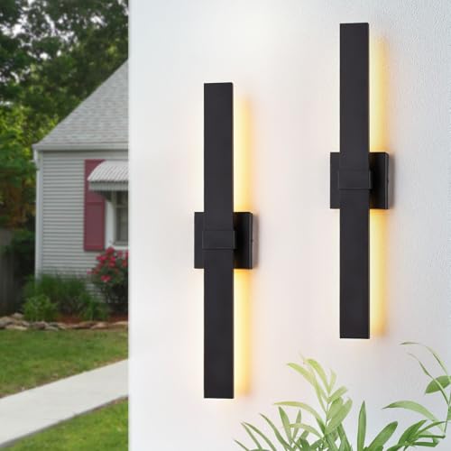 2 Pack Modern Outdoor Wall Light Exterior Black LED Patio Wall Light Fixture 27.2" Exterior Wall Sconce Outdoor Porch Lights for House (Black / 27.2 inch-2 Pack)