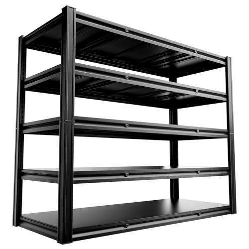 5 Tier 60" W x 24" D x 72" H Garage Shelving Units 3000LBS Shelves Garage Heavy Duty Metal Shelf Unit Adjustable Basement Industrial Storage Racks (Black-hidden Hole / 60"W x 24"D x 72"H)