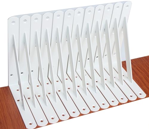 12 Pack L8 x H 6" White Heavy Duty Shelf Brackets with Screws Metal Shelf Brackets Shelf Support Angle Brackets for Shelves L Brackets Heavy Duty Floating Shelf (12 Pack-White / 8''x6'')