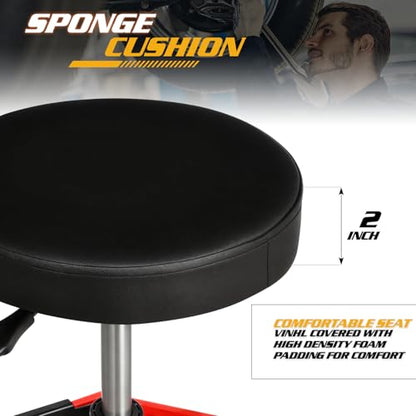 Adjustable Mechanics Stool with Wheels (Red)