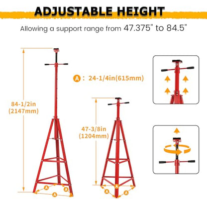 Adjustable Under Hoist Tripod Stand 2 Ton High Lift Jack Stand Reach (Red)