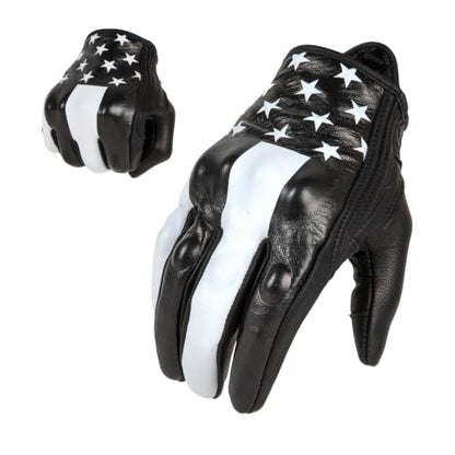 Goatskin Leather Motorcycle Motorbike Powersports Racing Gloves Reflective Skull Touchscreen for Men and Women Model (Black / XX-Large)