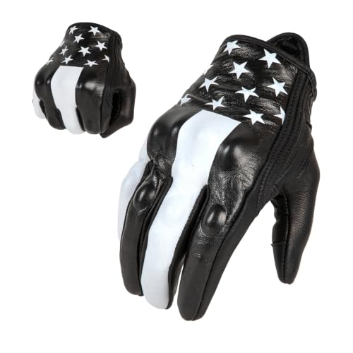 Goatskin Leather Motorcycle Motorbike Powersports Racing Gloves Reflective Skull Touchscreen for Men and Women Model (Black / XX-Large)