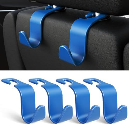 4 Pack Car Headrest Hooks Holds 55lbs Seat Storage Organizer for Bags (Blue)