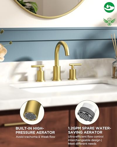 8 Inch Brushed Gold Bathroom Faucet 3 Hole (Brushed Gold)