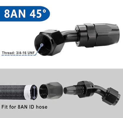 Swivel 8AN Fitting 45 Degree For CPE Braided Hose End Black 2Pcs (8AN 45° 2Pcs)