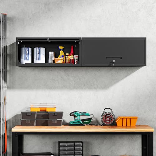 Metal Garage Cabinet with Doors (13"D x 32"W x 14"H / Black)