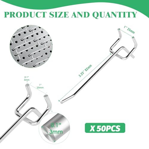 50Pcs 4" 10CM Pegboard Hooks Assortment Set (4 Inches / Silver)