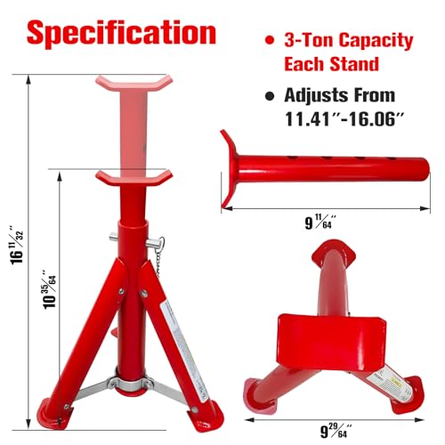 Foldable Jack Stands 3 Ton (3 Ton Foldable Jack Stands / Red)