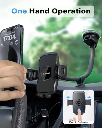 Solid Car Truck Phone Mount Holder Black with 14" Gooseneck Long Arm (Faux Leather Surface with Black Ring)