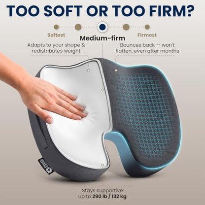 Seat Cushion Memory Foam Chair Cushion for Tailbone Pain Relief (Dark Gray / X-Large)