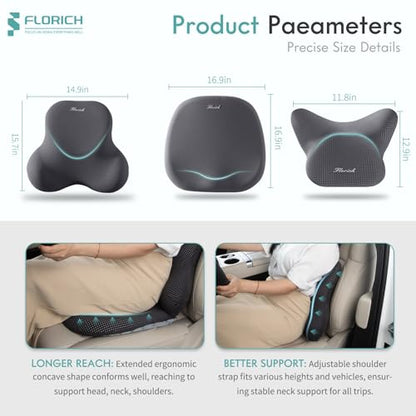 Car Seat Cushion and Lumbar Support Pillow for Office Chair Car (Deepgray / 3 Pieces)