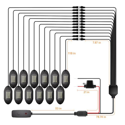 Pure White Rock Lights for Trucks 12 Pods with Switch 6000K (Pure White / 12 Pods)