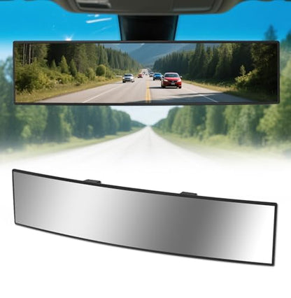 Panoramic Wide Angle Large Rear View Mirror Car Extended 16 Inch (16 Inch & Chrome)