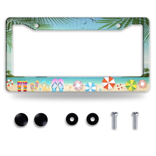 Beach Flip Flops Stainless Steel License Plate Frame for US Cars Decor (Beach Flip Flops)