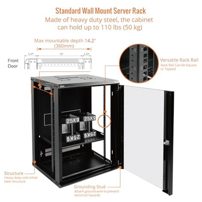 15U Wall Mount Rack Network Cabinet for 19" IT Equipment (15U/Glass Door)