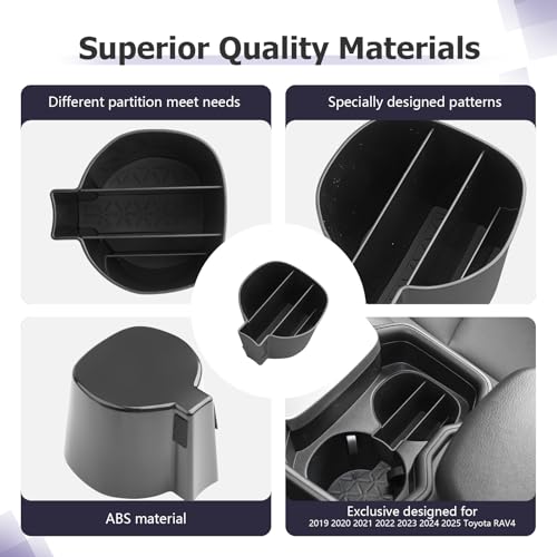 for 2025 Toyota RAV 4 Accessories Compatible with 2019 2020 2021 2022 2023 2024 2025 Toyota RAV 4 Front Center Console Cup Holder Organizer Secondary Storage Box Insert Tray ABS Material