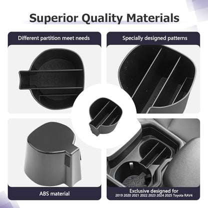 for 2025 Toyota RAV 4 Accessories Compatible with 2019 2020 2021 2022 2023 2024 2025 Toyota RAV 4 Front Center Console Cup Holder Organizer Secondary Storage Box Insert Tray ABS Material