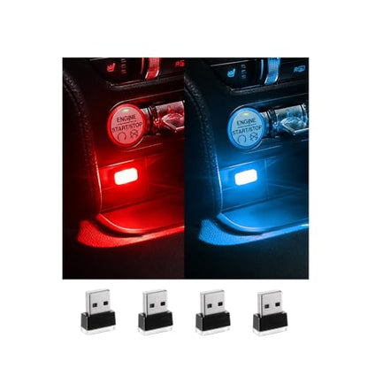 4 PCS USB LED Car Interior Atmosphere Lamp (2 Red+2 Ice Blue)