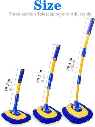 15°Curved Chenille Car Wash Brush Mop with Long Handle (Blue-003)