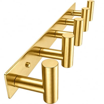 Wall Mounted Coat Rack ("T" Shape 5 Hooks - 1 Pack / Gold)