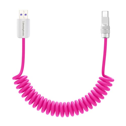 USB A to C 120W Braided Coiled Charging Cable (Pink / USB A-Type C)