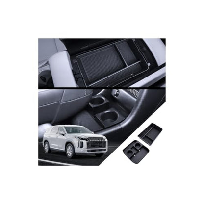 for Palisade Lower Center Console Organizer & Cup Holder 2026 Hyundai Palisade Accessories 2 Pcs Set with Center Console Organizer + Cup Holder (for 2026 Palisade-Black)