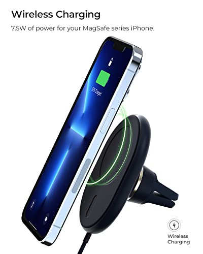 Velox Magnetic Wireless Charging Air Vent Car Phone Mount. Compatible with MagSafe iPhones including iPhone 12 (Qi Wireless Charging)
