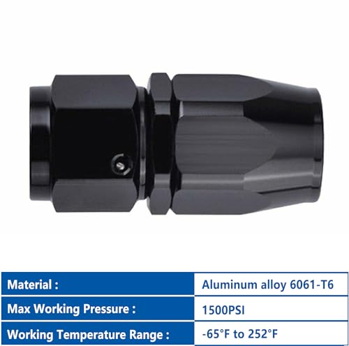 Swivel 6AN Fitting 0° Straight For CPE Braided Hose End Black 2Pcs (6AN 0° 2Pcs)