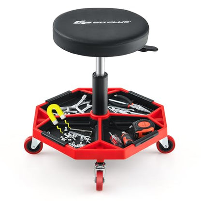 Mechanic Stool with Wheels (Red / Tool Tray)