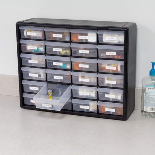 24 Drawer Plastic Storage Cabinet (Black / 24 Drawer / 1 Pack)
