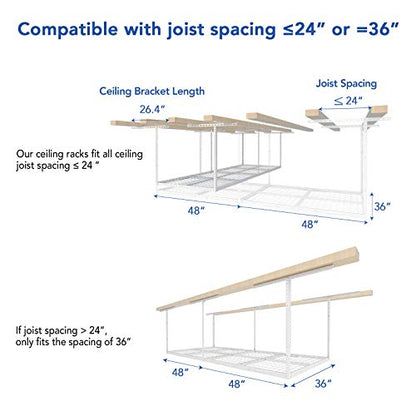 3x8 Overhead Garage Ceiling Storage Rack (White / 3x8 ft)