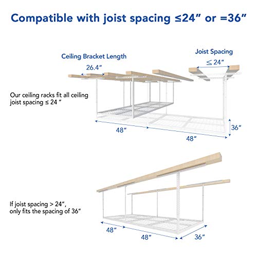 3x8 Overhead Garage Ceiling Storage Rack Organization (White / 3x8 ft)
