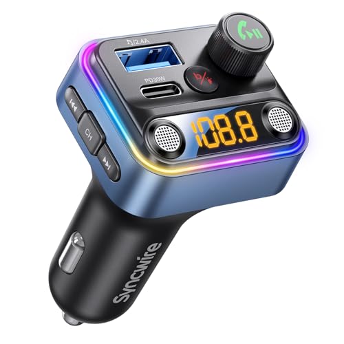 Bluetooth 5.4 FM Transmitter Car Adapter with Light Switch (Blue)