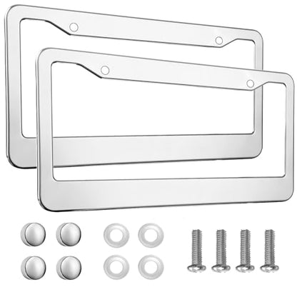 2PCS Chrome License Plate Frame (wide silver)