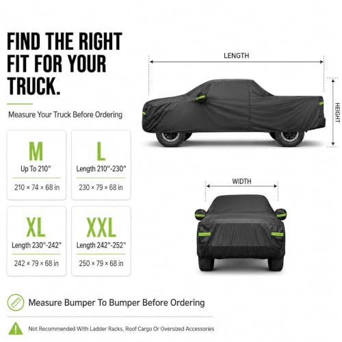 Waterproof Pickup Truck Cover (Black / Fit for Truck Length 230"-242")
