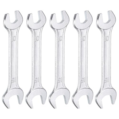 5pcs Double Open End Wrench 10mm x 15mm Metric 15 Degree Offset Angle Small Flat Head Wrench Galvanizing Open Ended Spanner for Automotive Repair Furniture Assembly (10mm x 15mm)