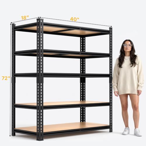3000LBS Garage Shelving 72''H Storage Shelves Metal Shelving 5 Tier Metal Shelves Adjustable Pantry Shelf for Closet Pantry Basement Kitchen Warehouse 40" W x 17.8" D x 72" H (5T 40" W x 17.8" D x 72" H)