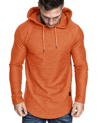 Mens Fashion Athletic Hoodies Sport Sweatshirt Solid Color Fleece Pullover Orange 3X (3X-Large / Orange)