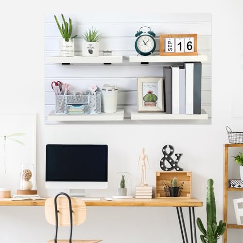 4 Pack Wooden Slatwall Shelf (White / 16.1" X 6.7"x 1.1")