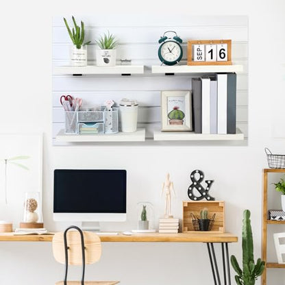 4 Pack Wooden Slatwall Shelf (White / 16.1" X 6.7"x 1.1")