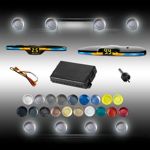 Parking Sensor Kit Backup Kit Reverse Sensor for Car 20 Color Options for Probes Adjustable Alarm Volume Professional Sensore de Reversa para Carro Safe Driving Assistant（Gold） (Grey)