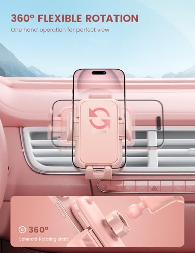 2026 Wider Clamp & Metal Hook Car Phone Holder Vent Accessories (NEW Upgraded - Pink)